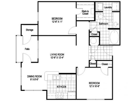 Yale Floorplan 2 Bedroom 1 Bath 918 Total Sq Ft at Cambridge Square Apartments, Overland Park, KS 66211