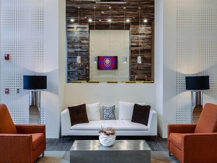 Stunning Modern Design Community Clubhouse with Ample Space and Amenities at EOS Apartments, Orlando, FL 32826
