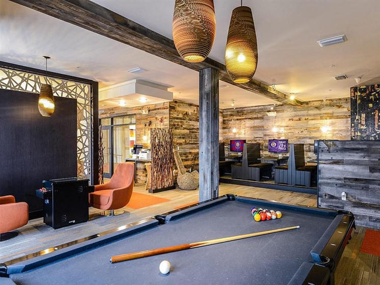 Entertainment Lounge with Billiards for Residents at EOS Apartments, Orlando, FL 32826