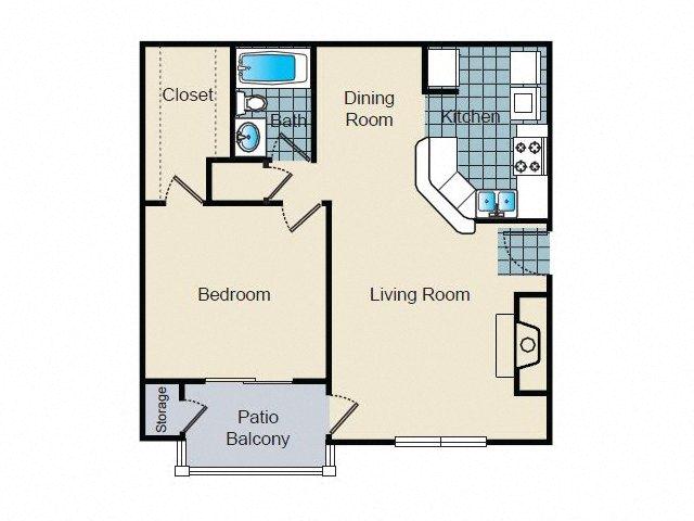 One Bedroom Floorplan 1 Bedroom 1 Bath 716 Total Sq Ft at Hampton Woods Apartments, Shawnee, KS 66217