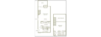 The Carlton Floorplan 1 Bedroom 1 Bath 826 Total Sq Ft at Pointe Royal Townhome Apartments, Overland Park, KS 66213