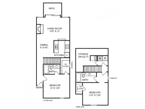 The Grand Marquis Floorplan 2 Bedroom 2 Bath 1047 Total Sq Ft at Pointe Royal Townhome Apartments, Overland Park, KS 66213