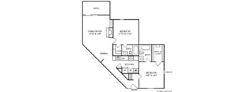 The Hampton Floorplan 2 Bedroom 2 Bath 946 Total Sq Ft at Pointe Royal Townhome Apartments, Overland Park, KS 66213