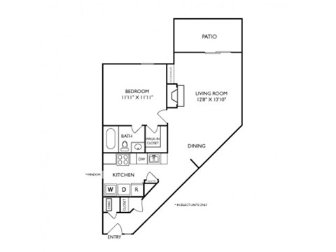 The Regis Floorplan 1 Bedroom 1 Bath 715 Total Sq Ft at Pointe Royal Townhome Apartments, Overland Park, KS 66213