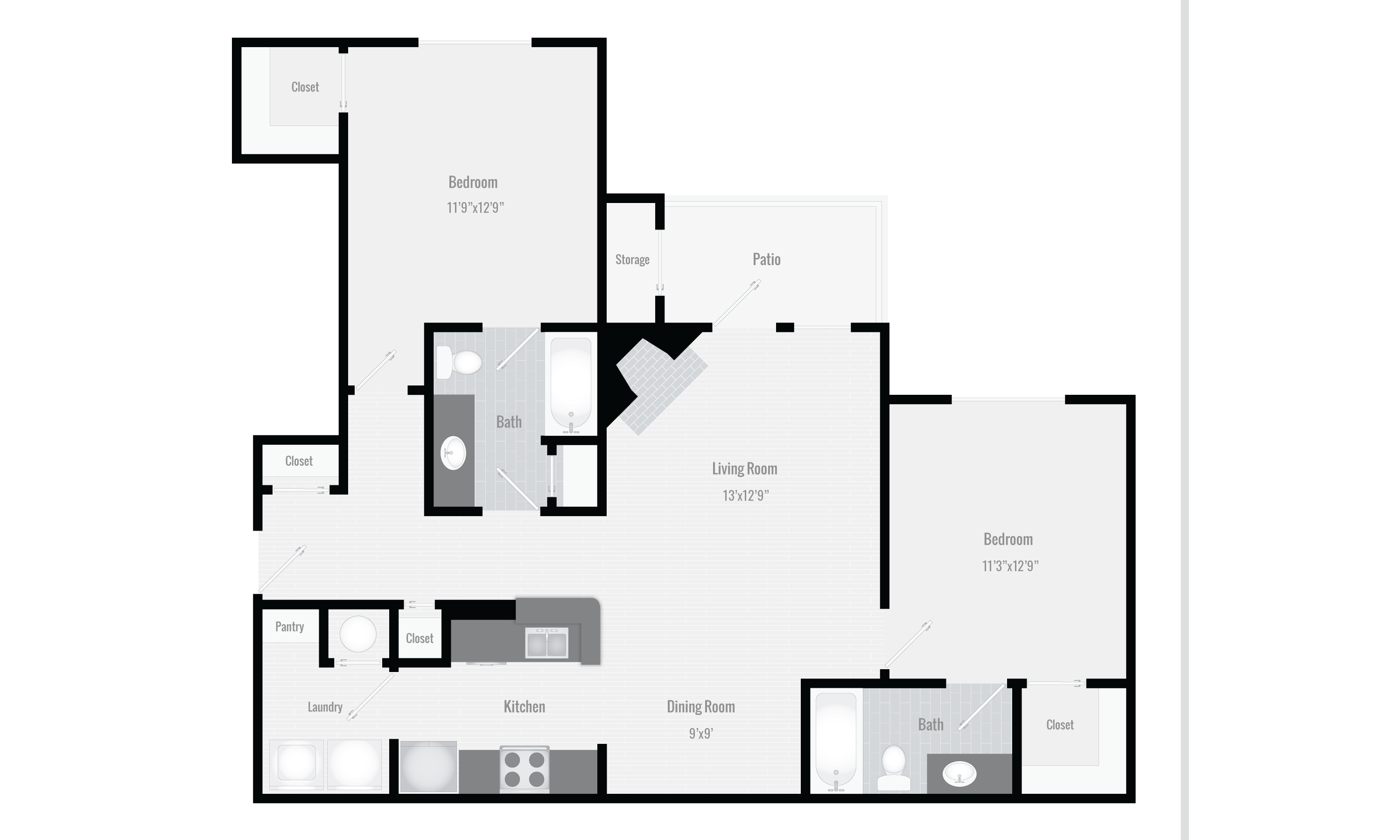 2 Bedroom 2 Bathroom Floor Plan at Sandstone Creek Apartments , Overland Park, KS