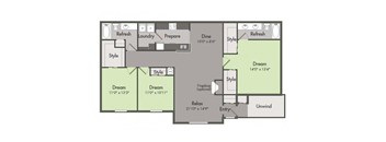 THE LIVINGSTON Floor Plan at St. Andrews Apartment Homes, Johns Creek, GA