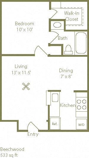 Beechwood Floorplan 1 Bedroom 1 Bath at Stewarts Ferry, Nashville, TN, 37214