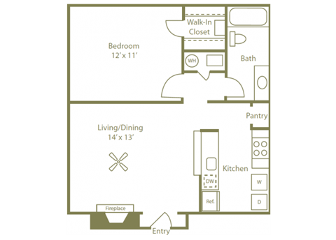 Birches Floorplan 1 Bedroom 1 Bath at Stewarts Ferry, Nashville, TN