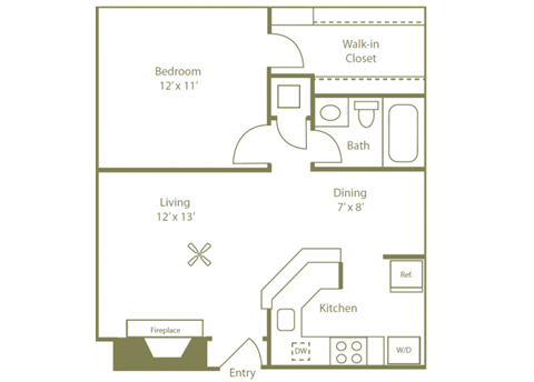 Countrywood Floorplan 1 Bedroom 1 Bath at Stewarts Ferry, Nashville, TN, 37214