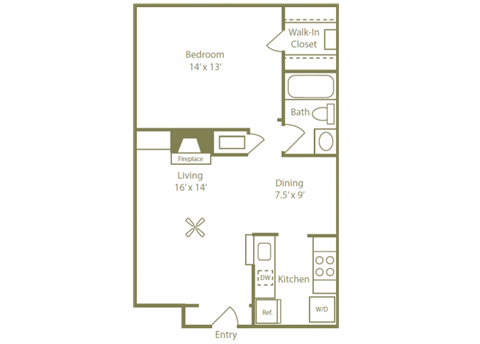 Cypress Floorplan 1 Bedroom 1 Bath at Stewarts Ferry, Tennessee, 37214