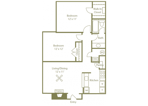 Grove Floorplan 2 Bedroom 1 Bath at Stewarts Ferry, Nashville