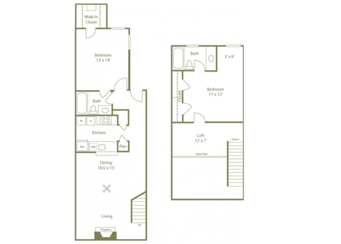 Ravenwood Floorplan 2 Bedroom 2 Bath at Stewarts Ferry, Nashville, Tennessee