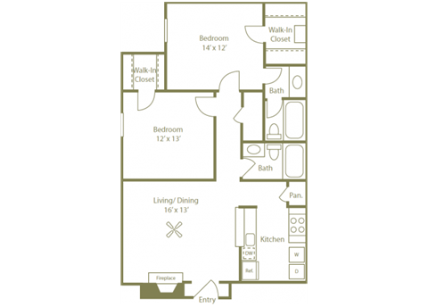 Springs Floorplan 2 Bedroom 2 Bath at Stewarts Ferry, Nashville, 37214