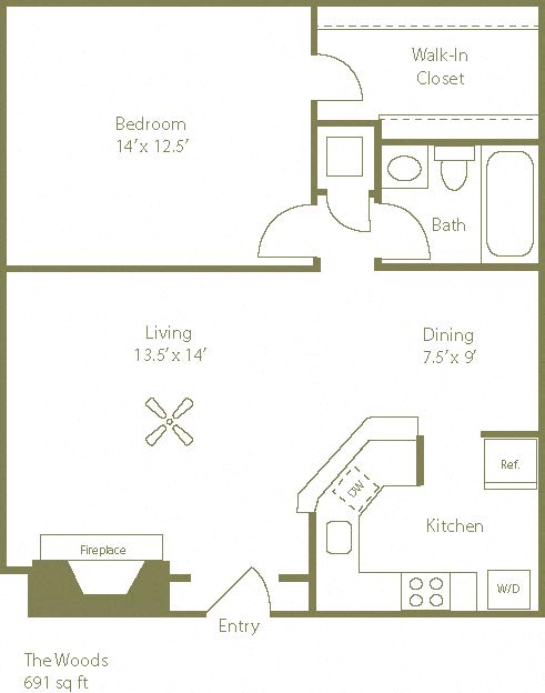 The Woods Floorplan 1 Bedroom 1 Bath at Stewarts Ferry, Nashville, TN