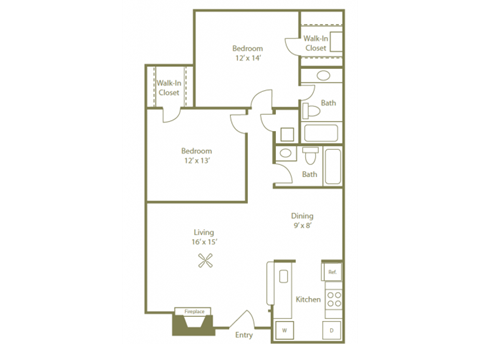 Timberwood Floorplan 2 Bedroom 2 Bath at Stewarts Ferry, Nashville, TN