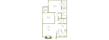 Hollow Floorplan 2 Bedroom 2 Bath at Stewarts Ferry, Nashville, TN, 37214