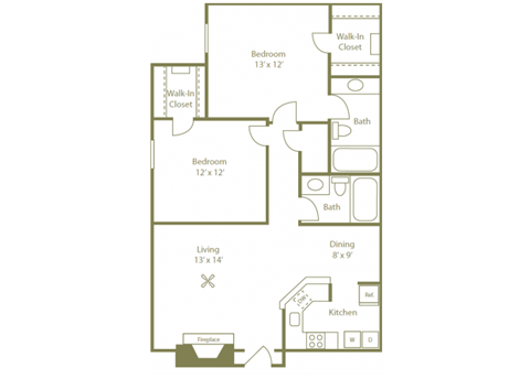 Hollow Floorplan 2 Bedroom 2 Bath at Stewarts Ferry, Nashville, TN, 37214