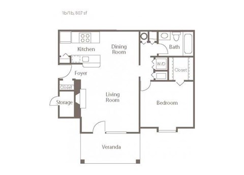 1 Bedroom Floor Plan at The Addison at Collierville, Collierville, 38017
