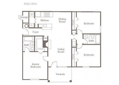 3 Bedroom Floor Plan at The Addison at Collierville, Collierville, TN, 38017