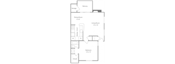Brighton Floorplan 1 Bedroom 1 Bath 728 Total Sq Ft at The Edge of Germantown Apartments Home, Memphis, TN 38120