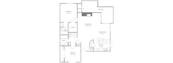 Epsom Floorplan 2 Bedroom 2 Bath 1090 Total Sq Ft at The Edge of Germantown Apartments Home, Memphis, TN 38120