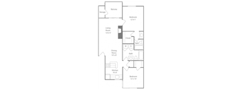 Sandown Floorplan 2 Bedroom 2 Bath 928 Total Sq Ft at The Edge of Germantown Apartments Home, Memphis, TN 38120