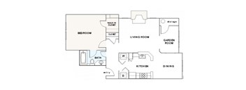 A2 Floorplan 1 Bedroom 1 Bath 810 Total Sq Ft at The Retreat at Germantown Apartments, Germantown, TN 38138