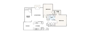 B1 Floorplan 2 Bedroom 1 Bath 1000 Total Sq Ft at The Retreat at Germantown Apartments, Germantown, TN 38138