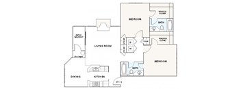 B2 Floorplan 2 Bedroom 2 Bath 1070 Total Sq Ft at The Retreat at Germantown Apartments, Germantown, TN 38138