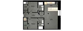 The Brewery B3 Floorplan 2 Bedroom 2 Bath 1136 Total Sq Ft at The Tennessee Brewery, Memphis, TN 38103