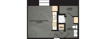 The Brewery S1 Floorplan 1 Bedroom 1 Bath 418 Total Sq Ft at The Tennessee Brewery, Memphis, TN 38103