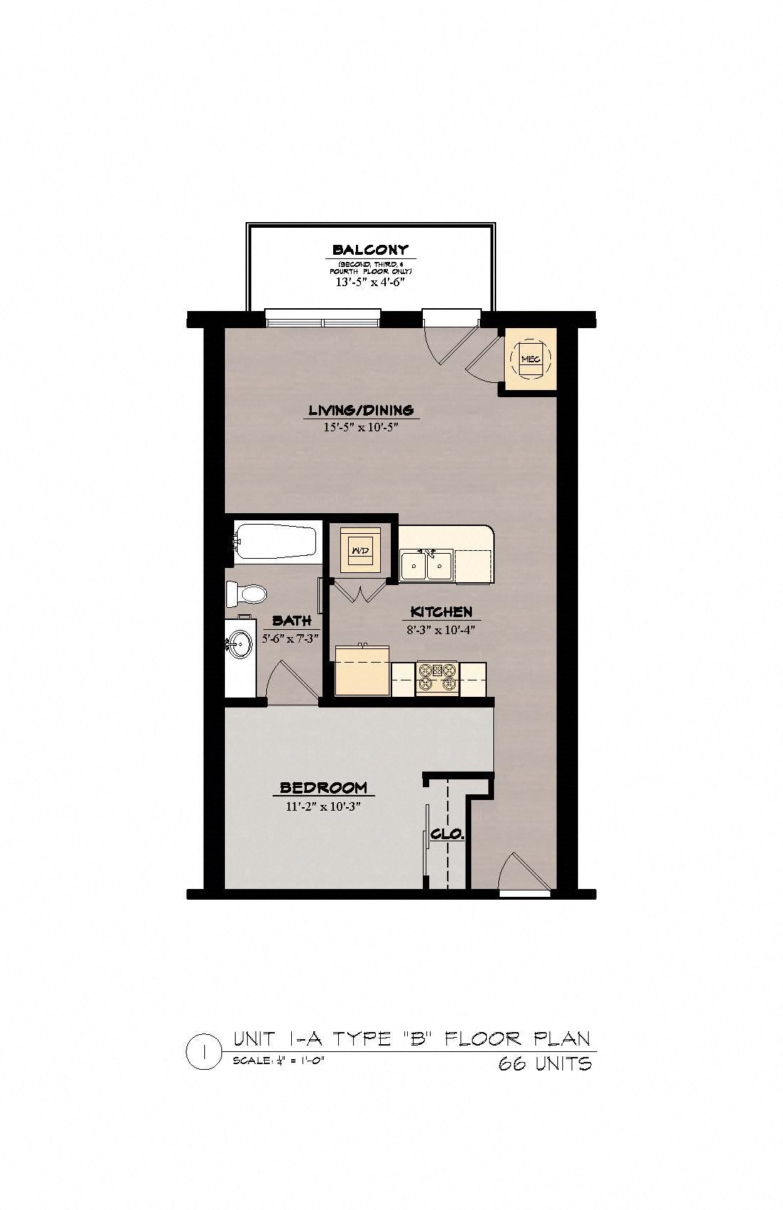 1AB Floor Plan at The Tennessee Brewery, Tennessee