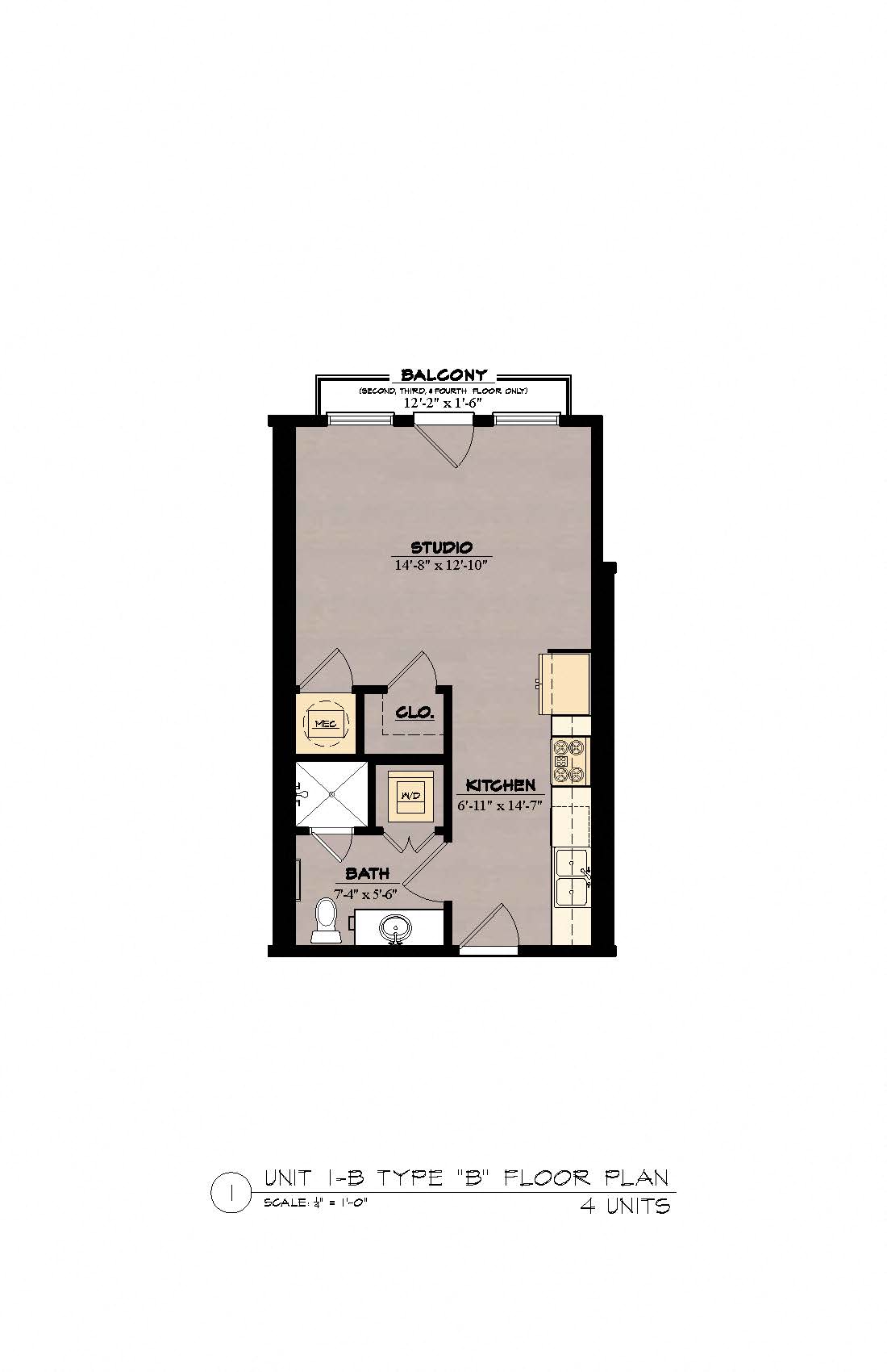 1B Floor Plan at The Tennessee Brewery, Tennessee, 38103