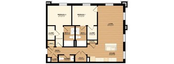 The Wash House B1 Floorplan 2 Bedroom 2 Bath 1202 Total Sq Ft at The Tennessee Brewery, Memphis, TN 38103