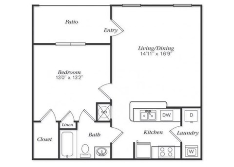Ansley Floorplan 1 Bedroom 1 Bath 667 Total Sq Ft at Villas at Carrington Square Apartments, Overland Park, KS 66221