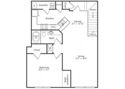 Arbour Floorplan 1 Bedroom 1 Bath 1025 Total Sq Ft at Villas at Carrington Square Apartments, Overland Park, KS 66221
