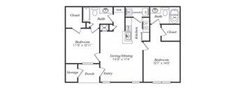 Bach Floorplan 2 Bedroom 2 Bath 1104 Total Sq Ft at Villas at Carrington Square Apartments, Overland Park, KS 66221