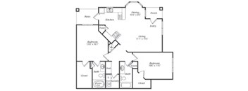 Belmont Floorplan 2 Bedroom 2 Bath 1323 Total Sq Ft at Villas at Carrington Square Apartments, Overland Park, KS 66221