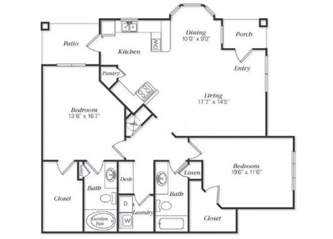 Belmont Floorplan 2 Bedroom 2 Bath 1323 Total Sq Ft at Villas at Carrington Square Apartments, Overland Park, KS 66221