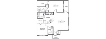 Bradford Floorplan 2 Bedroom 2 Bath 1145 Total Sq Ft at Villas at Carrington Square Apartments, Overland Park, KS 66221