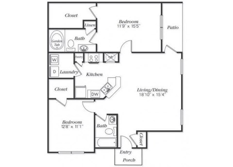 Bradford Floorplan 2 Bedroom 2 Bath 1145 Total Sq Ft at Villas at Carrington Square Apartments, Overland Park, KS 66221