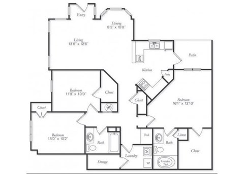 Callahan Floorplan 3 Bedroom 2 Bath 1496 Total Sq Ft at Villas at Carrington Square Apartments, Overland Park, KS 66221