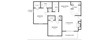 The Brentwood Floorplan 2 Bedroom 2 Bath 1002 Total Sq Ft at 15Seventy Chesterfield Apartment Homes, Chesterfield, MO 63017