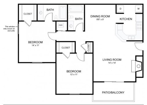 The Brentwood Floorplan 2 Bedroom 2 Bath 1002 Total Sq Ft at 15Seventy Chesterfield Apartment Homes, Chesterfield, MO 63017