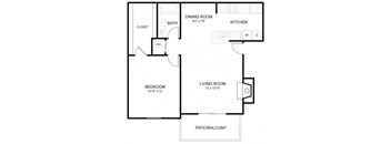 The Davenport Floorplan 1 Bedroom 1 Bath 705 Total Sq Ft at 15Seventy Chesterfield Apartment Homes, Chesterfield, MO 63017