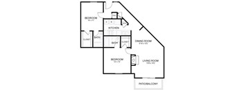 The Hampton Floorplan 2 Bedroom 2 Bath 992 Total Sq Ft at 15Seventy Chesterfield Apartment Homes, Chesterfield, MO 63017