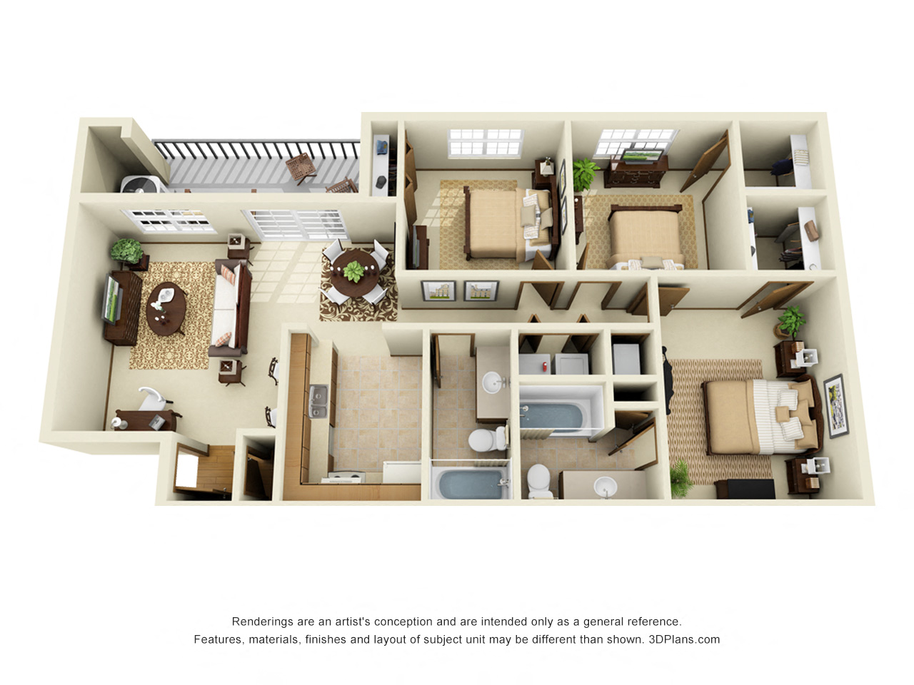 1250 sq.ft. Three Bed Two Bath