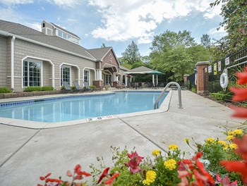 Outdoor Pool Surrounded by Sundeck and Manicured Landscaping - Photo Gallery 3