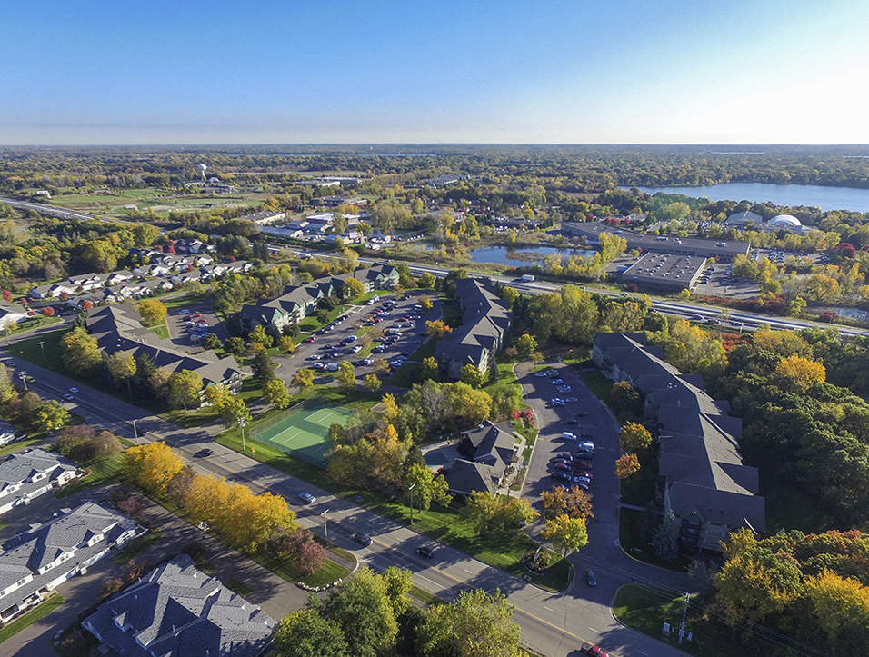 Ariel View of the White Bear Woods Apartment Community Near the Lake