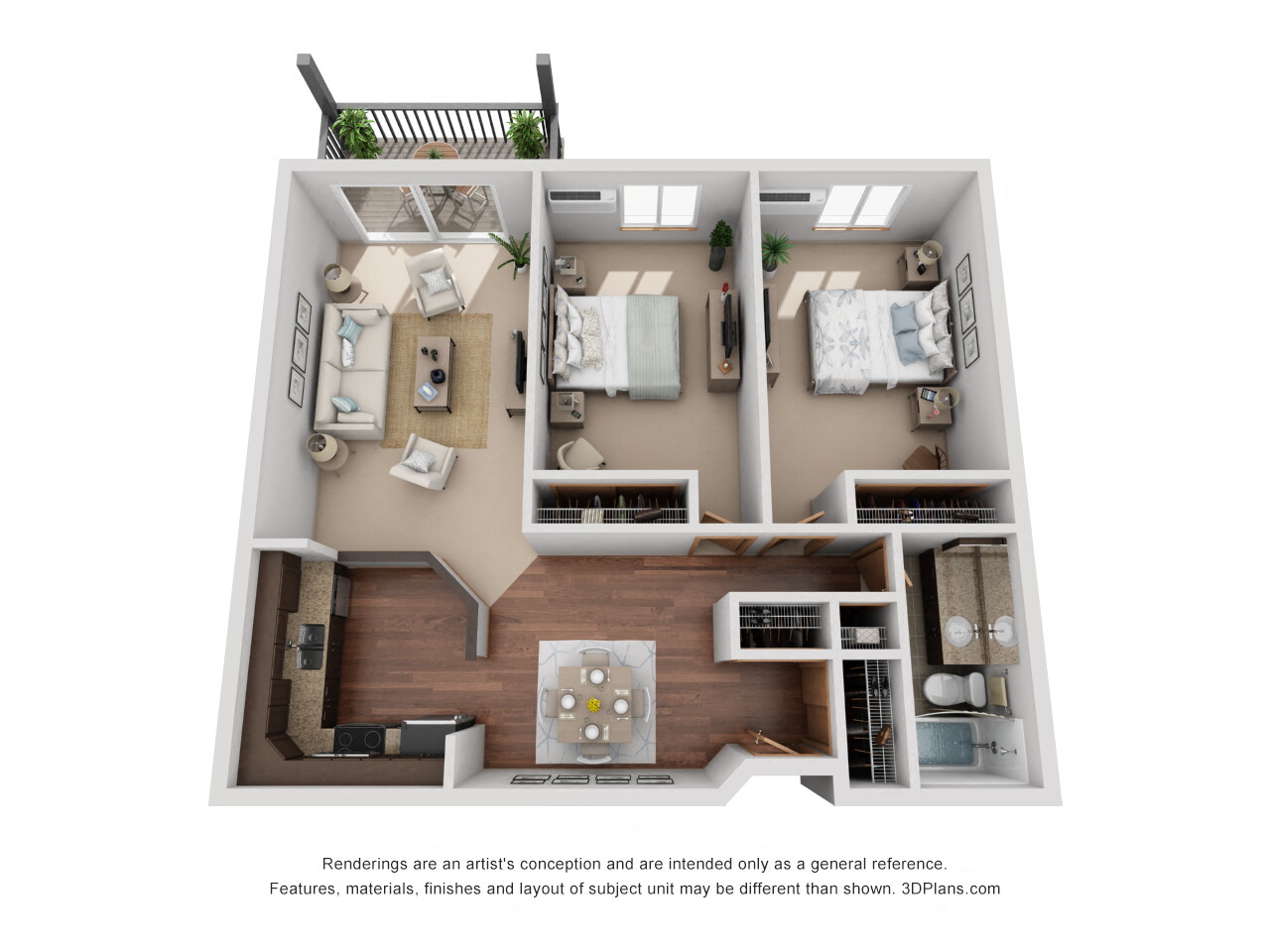 1003 sq.ft. Two Bed One Bath